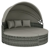 Outsunny Bain de soleil rond, lit de jardin extérieur modulable 3 PSC en résine tressée avec auvent rétractable, gris clair(m-12)