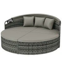 Outsunny Bain de soleil rond, lit de jardin extérieur modulable 3 PSC en résine tressée avec auvent rétractable, gris clair(m-13)