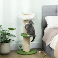 PawHut Arbre à chat à fleurs à 3 niveaux, tonneau à gratter pour chats plateforme et balle poteau en sisal, Ø 45 x 92 cm, vert(m-10)