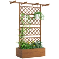 Outsunny Jardinière Surélevée avec treillis et Barres de Toit, bac à fleurs Trous de Drainage, tissu non tissé effet bois naturel(m-11)