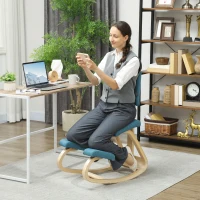 HOMCOM Chaise à genoux ergonomique avec dossier, siège assis genoux à bascule, correcteur de posture 51x84x93cm bleu foncé(m-2)