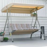 Outsunny Balancelle de Jardin 3 Places Grand Confort Toit Inclinaison réglable épais Coussins Amovibles Acier marron clair(m-2)