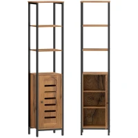 kleankin Mobile Bagno Alto Stretto, Mobiletto Bagno Salvaspazio con Ante Soft Close a Persiana, 3 Ripiani Aperti, Ripiani Regolabili, Marrone Rustico(m-1)
