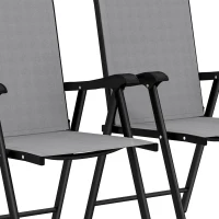 Outsunny Folding Garden Chairs Set of 2, Foldable Garden Dining Chairs with High Back, Armrests, Texteline Seat, Light Grey(m-11)