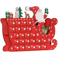 HOMCOM Calendrier de l'Avent à remplir en bois, décoration de Noël avec 24 tiroirs, Père Noël et traîneau, 22,5x8x36cm, rouge(m-1)