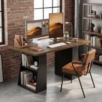 HOMCOM Escritorio con 4 Estantes Abiertos Diseño Industrial 140 cm Marrón y Negro(m-4)