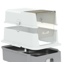 PawHut RVS kattenbak met deksel, XL kattenbak met schep, uitschuifbare lade, hoge randen, eenvoudig te reinigen, grijs(m-11)