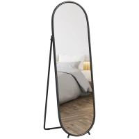 HOMCOM Grand miroir sur pied, miroir ovale, cadre en métal noir, avec support pour entrée, chambre, dressing, 40 x 160 cm(m-11)