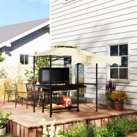 Outsunny Grillpavillon 242x232x248 cm wasserabweisend flammhemmend Gartenpavillon mit Doppelschichtdach Beige(m-9)