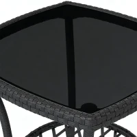 Outsunny 3 Piece Rattan Bistro Set, PE Wicker Garden Furniture Conversation Set with 2 Tier Glass-Top Table, Chairs, Cream White(m-11)