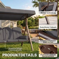Outsunny Hollywoodschaukel 3-Sitzer Gartenschaukel mit Sonnendach Tablett Sitzauflage  bis 360kg Dunkelgrau(m-5)
