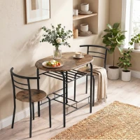 HOMCOM Conjunto de Comedor 3 Piezas Mesa de Cocina y Sillas para 2 Personas con Estante Salón Marrón Rústico Efecto Madera(m-6)