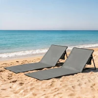 Outsunny Lot de 2 tapis de plage rembourré dossier inclinable multi-positions acier polyester gris(m-2)