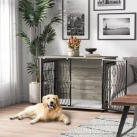 PawHut Dog Crate Furniture End Table w/ Plush Washable Cushion, Lockable Door, for Large Dogs(m-2)