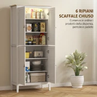 HOMCOM Credenza Cucina Alta 177 cm, Mobile Cucina con Luce LED, Dimmerabile a 3 Colori, Ripiani Regolabili, Bianco(m-5)