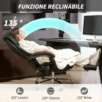 HOMCOM Sedia da Ufficio Massaggiante e Riscaldata, Reclinabile in Pelle PU, con Telecomando e Poggiapiedi, Nero(m-7)