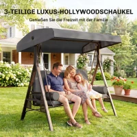 Outsunny Hollywoodschaukel 3-Sitzer Gartenschaukel mit Sonnendach Tablett Sitzauflage  bis 360kg Dunkelgrau(m-7)