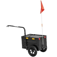 SPORTNOW Remorque Vélo Cargo Chariot de Transport Pliable Caisse Plastique 65L Couvercle Dégagement Rapide 145x51,5x72cm Noir(m-13)
