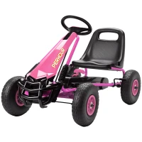 AIYAPLAY Gokart de Pedales para Niños Asiento Regulable en Altura Ruedas EVA Freno Embrague 3-8 Años Rosa(m-5)