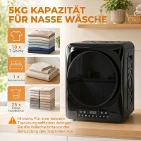 HOMCOM 1000 W Kompakt-Ablufttrockner mit Extra-Trocken & ECO-Modi, Timer- und Temperatureinstellungen, Schwarz(m-5)