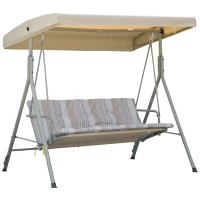 Outsunny Balancelle de Jardin 3 Places Grand Confort Toit Inclinaison réglable épais Coussins Amovibles Acier marron clair(m-1)