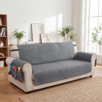 PawHut Housse de Canapé Protecteur de Meubles 3 Places Imperméable Anti-glisse avec Poches de Rangement Gris(m-2)