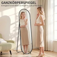 HOMCOM Grand miroir sur pied, miroir ovale, cadre en métal noir, avec support pour entrée, chambre, dressing, 40 x 160 cm(m-4)