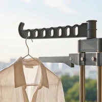 HOMCOM Séchoir à linge pliable 5 niveaux avec roulettes, étendoir linge intérieur avec ailes latérales, cadre en acier, gris(m-13)