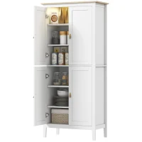 HOMCOM Credenza Cucina Alta 177 cm, Mobile Cucina con Luce LED, Dimmerabile a 3 Colori, Ripiani Regolabili, Bianco(m-11)