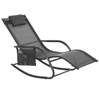 Outsunny Chaise Longue à Bascule - Rocking Chair - tétière Amovible, accoudoirs, Pochette Rangement - métal époxy textilène(m-12)