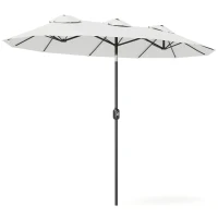 Outsunny Sonnenschirm, Gartenschirm, neigbar, mit Handkurbel, Winddach, Polyester+Stahl, Cremeweiß, 295 x 152 cm(m-1)