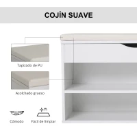 HOMCOM Banco Zapatero Mueble para Zapatos Salvaespacio con Asiento Acolchado Abatible para Entrada Madera 80x30x47 cm Blanco(m-6)