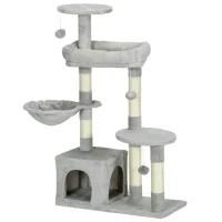 PawHut Arbre à chat hauteur 104 cm centre d'activités multi-niveaux colonnes renforcées 3 boules suspendues gris clair(m-12)