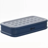 Outsunny Inflatable Mattress, Single Air Bed with Built-in Electric Pump, 3 Mins Inflation, Flocked Surface, Grey(m-15)