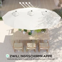 Outsunny Sonnenschirm, Gartenschirm, neigbar, mit Handkurbel, Winddach, Polyester+Stahl, Cremeweiß, 295 x 152 cm(m-5)