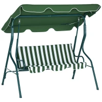 Outsunny Balancelle de Jardin 3 Places Toit imperméabilisé Inclinaison réglable Coussins Assise Dossier Vert Blanc rayé(m-15)