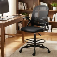 HOMCOM Sedia da Ufficio Ergonomica con Supporto Lombare e Poggiapiedi, in Poliestere e Acciaio, 58x63x105-126 cm, Nero(m-8)