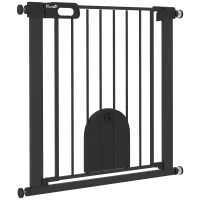 PawHut Barrière de sécurité animaux avec porte fermeture automatique système de double verrouillage, acier noir(m-12)