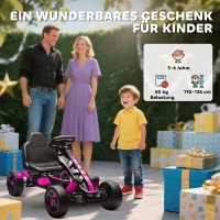 AIYAPLAY Gokart mit Pedalen, Tretauto für Kinder mit Bremse, rutschfeste Räder, Metallrahmen, 3-6 Jahre, Rosa(m-8)