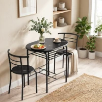 HOMCOM Conjunto de Comedor 3 Piezas Mesa de Cocina y Sillas para 2 Personas con Estante Salón Efecto Mármol Negro(m-6)