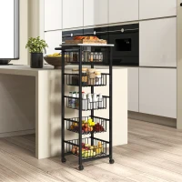 HOMCOM Five Basket Mobile Kitchen Island, with Brakes - Grey/Black(m-10)