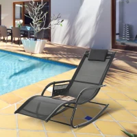 Outsunny Chaise Longue à Bascule - Rocking Chair - tétière Amovible, accoudoirs, Pochette Rangement - métal époxy textilène(m-10)