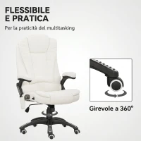 Vinsetto Sedia da Ufficio Reclinabile Massaggiante con Altezza Regolabile, Telecomando, in Tessuto Effetto Lino, Crema(m-8)