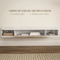 HOMCOM Mobile TV Sospeso in Legno con 2 Ripiani Aperti e Armadietto, 120x26x16 cm, Bianco e Rovere(m-5)
