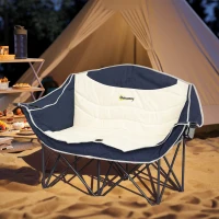 Outsunny Faltstuhl faltbar 2 Sitzer Campingstuhl mit Getränkehalter Tragetasche bis 250kg belastbar Blau(m-10)