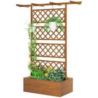 Outsunny Jardinière Surélevée avec treillis et Barres de Toit, bac à fleurs Trous de Drainage, tissu non tissé effet bois naturel(m-12)