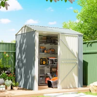 Outsunny Metall Gerätehaus 3,5 m², Hoher Abschließbar Geräteschuppen mit Sattedach Lüftungen Handschuhen, 209 x 177 x 236 cm(m-10)