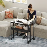 HOMCOM Bureau pliable sur roulettes 80 x 50 cm avec étagère et sac de rangement, noir(m-10)