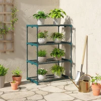 Outsunny 4-Etagen Pflanzenständer, 105 cm hoch Blumenständer für Innen Außen, Pflanzenregal aus Stahl Dunkelgrün(m-2)