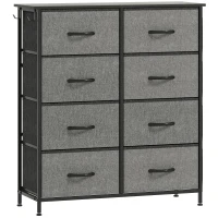 HOMCOM Kommode 8 Stoff-Schubladen, Aufbewahrungsmöbel mit 4 Taschen, 2 Haken, Stahlgestell, 86 x 30 x 94,5 cm, grau(m-1)